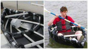 Рамката е сглобена от пластмасови тръби с помощта на лепяща лента. - 1000×562 Снимка: рамка на лодка