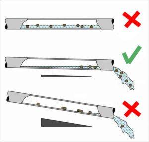 Ъгълът на оттичане трябва да бъде 3 На снимката наклонът на дренажите трябва да бъде 3 градуса.