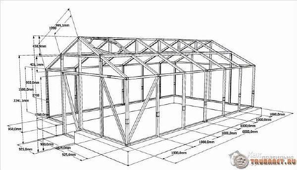 Teplitsa-iz-trub-PVKH-schema-razmery Чертеж на оранжерия с размери