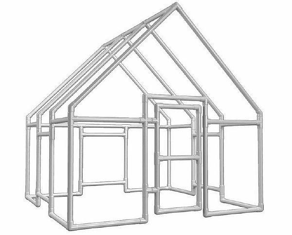 монтаж на рамка за оранжерия с фронтон, изработена от PVC тръби Снимка – вариант за монтаж на рамка за оранжерия с фронтон, изработена от PVC тръби за монтаж на земята или фундамента