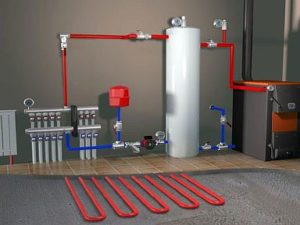 Снимка: Подово отопление с водно отопление в частен дом от бойлер