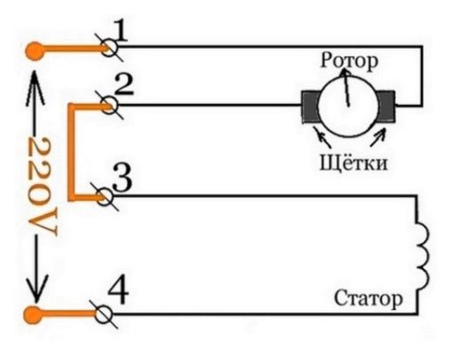 Снимка - свързване на колекторен двигател към мрежа 220 V