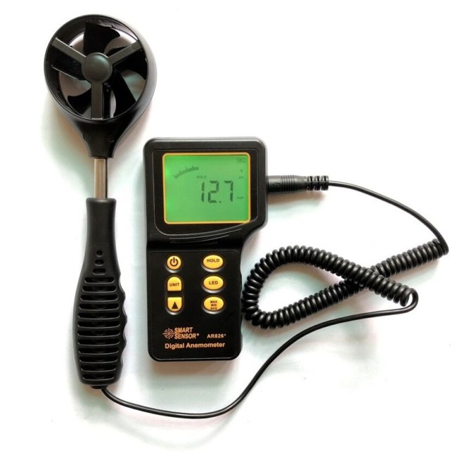 Снимка на домашен анемометър за измерване на вентилацията