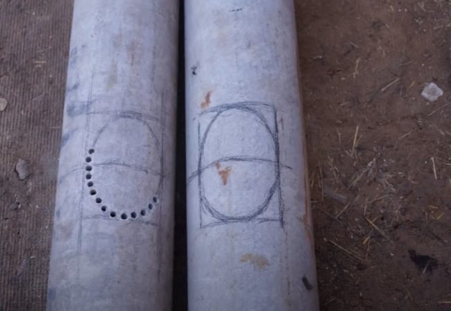 Снимка: Подготовка на овални отвори в азбестоциментови тръби