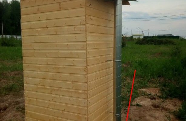 Снимка: Пример за изпускателен отвор от шахта, разположена с издатина извън задната стена на тоалетната