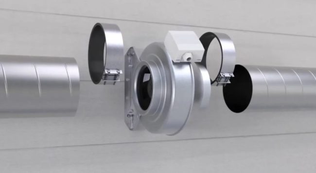 Снимка на скоба за свързване между вентилатор и кръгъл въздуховод