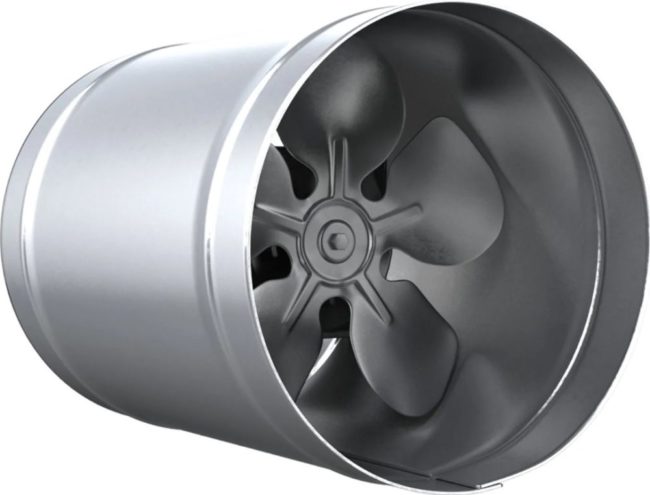 Снимка на аксиален вентилатор за поставяне в цилиндричен въздуховод