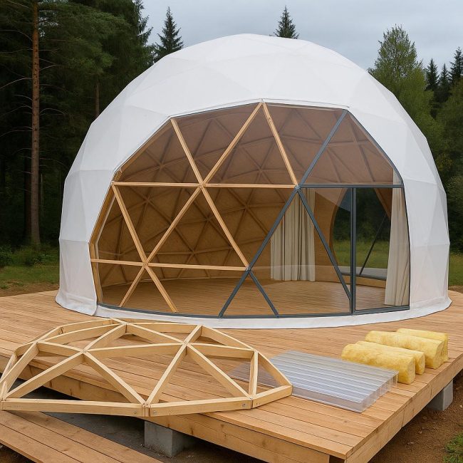 От какво са направени куполните глемпинги: материали, изолация, вентилация и прозорци за гледка