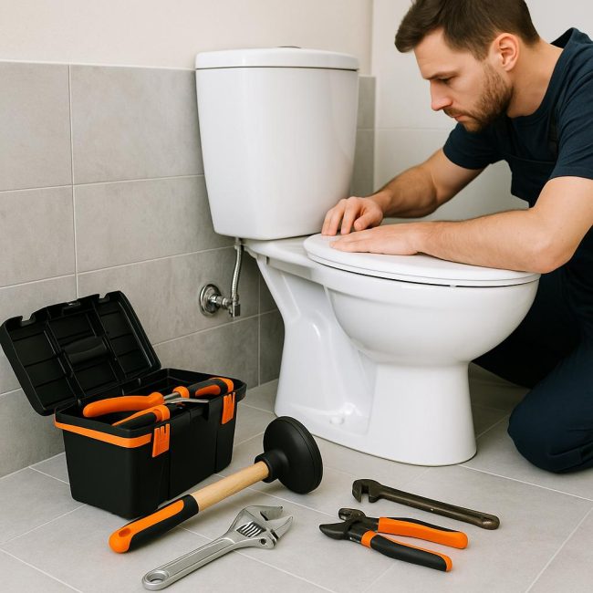 Майсторът ремонтира тоалетната