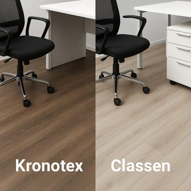 Сравнение на ламинат Kronotex и Classen за офис пространства