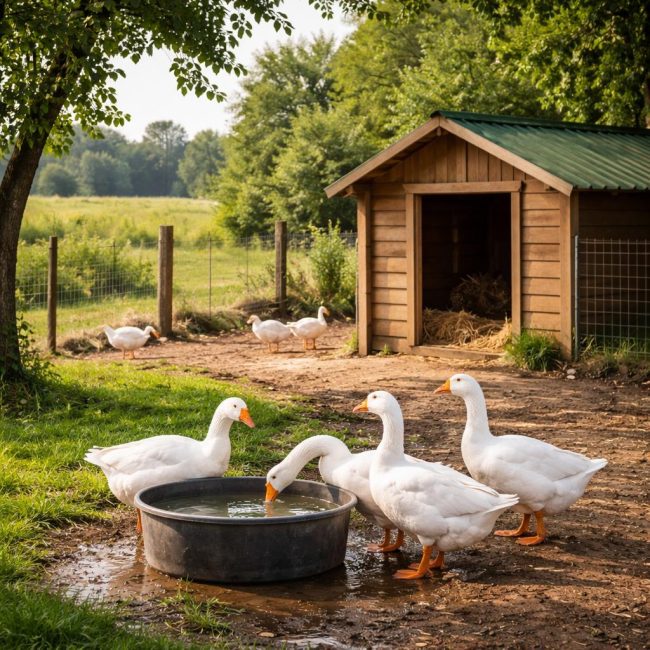 Как да организираме условия за отглеждане на гъски в имота близо до къщата: избор на място и основно оформление