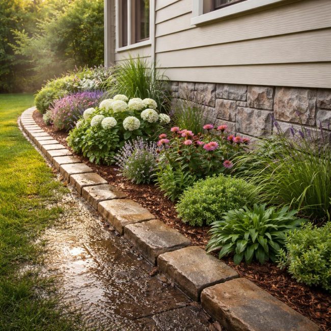 Цветна леха по основата на къщата: принципи на дизайна, възприятието и практическите ограничения